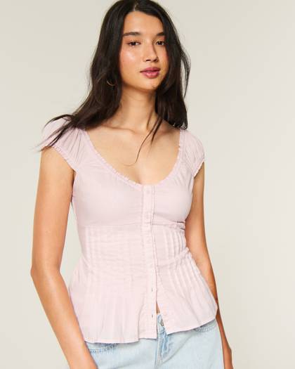 Short-Sleeve Pintuck Top
