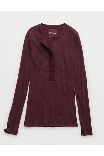 Aerie Essential Henley Layering T-Shirt Royal Berry