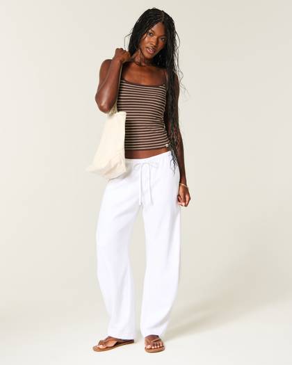 Low-Rise Linen-Bend Barrel Pull-On Pants