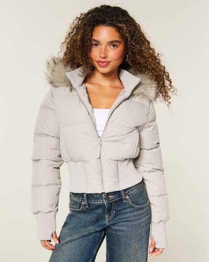 Hollister Peyton Faux Fur Trim Puffer Jacket