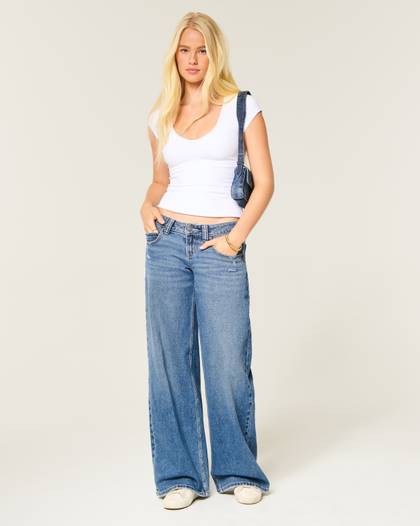 Hollister Andi Adjustable Waist Ultra Low-Rise Distressed Super Baggy Jeans