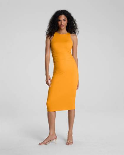 SPANXsmooth® Jersey High Neck Ruched Midi Dress | Marigold - Marigold