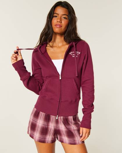 Hollister Feel Good Zip-Up Logo Graphic Hoodie