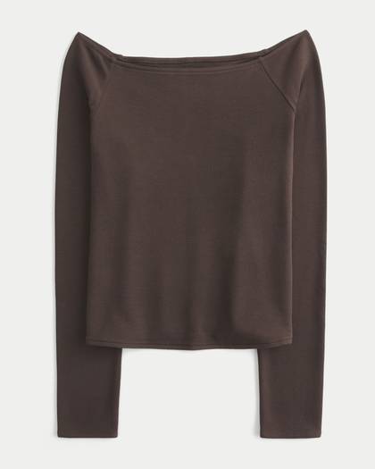 Long-Sleeve Off-the-Shoulder T-Shirt