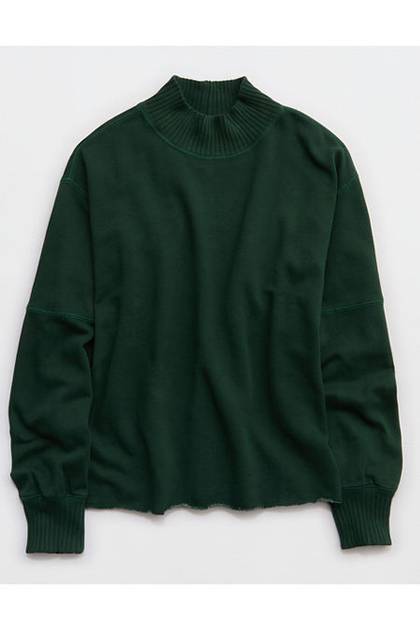 Aerie Layover Mockneck Sweatshirt Rugged Green