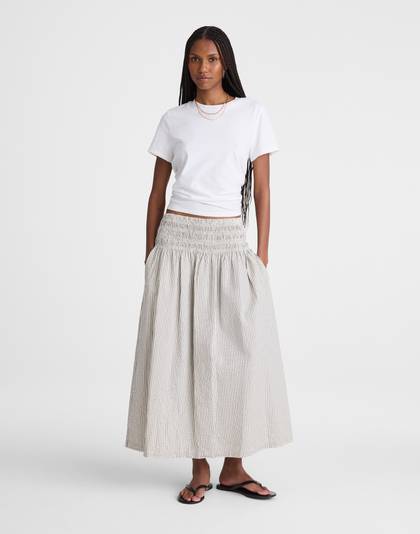 Sophia Midi Skirt in Seersucker