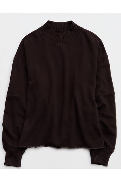 Aerie Layover Mockneck Sweatshirt Deep Earth