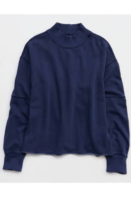 Aerie Layover Mockneck Sweatshirt Navy