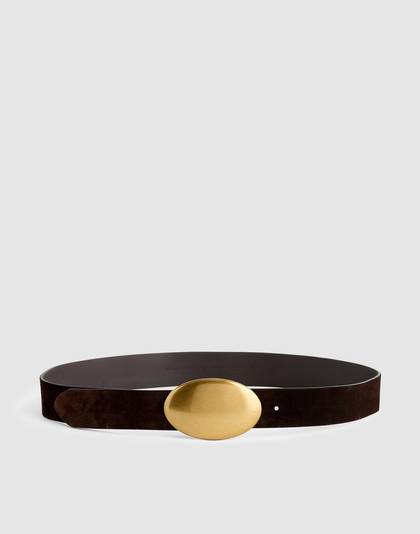 Oval Plaque-Buckle Belt in Suede