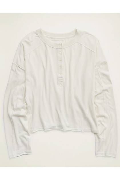 Aerie Happy Snit Henley T-Shirt Soft Muslin