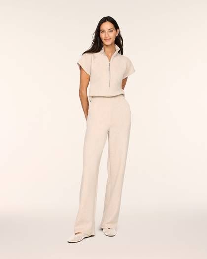 SPANX AirEssentials® Pintuck Half Zip Jumpsuit | Bone Heather - Bone