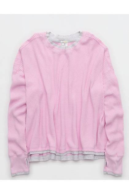 OFFLINE By Aerie Wow! Waffle Layered Long Sleeve T-Shirt Violet Willow