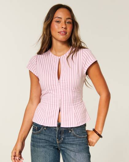Hollister Ciara Short-Sleeve Keyhole Hook and Eye Shirt
