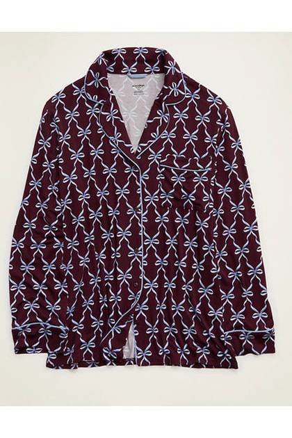 Aerie Real Soft® Piping Long Sleeve PJ Top Royal Berry
