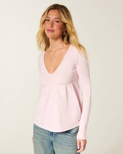 Long-Sleeve Henley Babydoll Top
