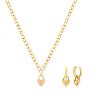 Love Locks Necklace & Earring Set (Gold)