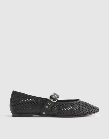 The Remy Mary Jane Flat in Perforated Leather