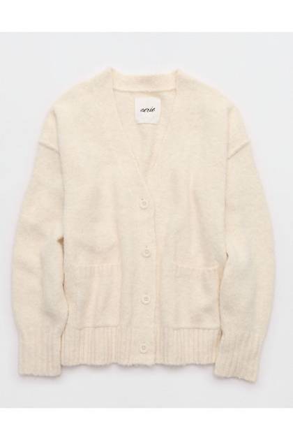 Aerie Oversized Grandpa Cardigan Heather Frost