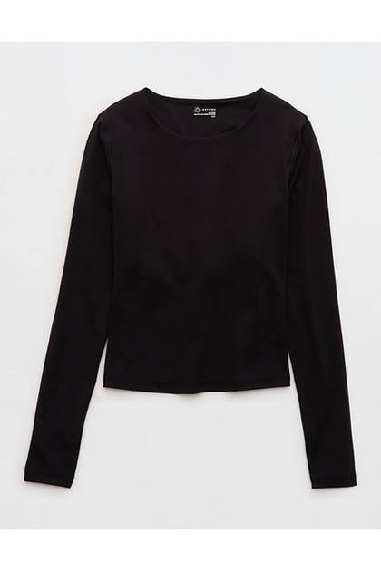 OFFLINE By Aerie Real Me XTRA Long Sleeve Crewneck T-Shirt True Black