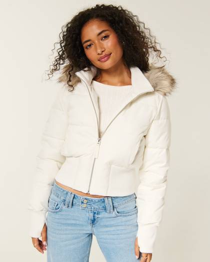 Hollister Peyton Faux Fur Trim Puffer Jacket