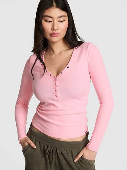 Waﬄe Snap Long-Sleeve Henley Top