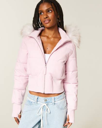 Hollister Peyton Faux Fur Trim Puffer Jacket