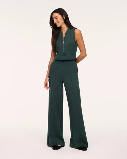 SPANX AirEssentials® Shawl Collar Half Zip Jumpsuit | Night Forest Heather - Night Forest Heather