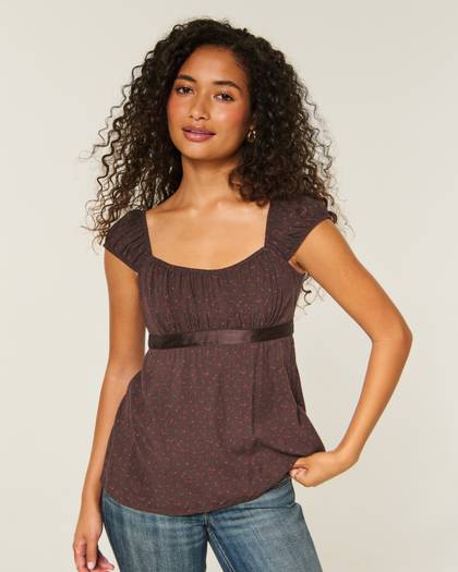 Easy Satin Tie Babydoll Top