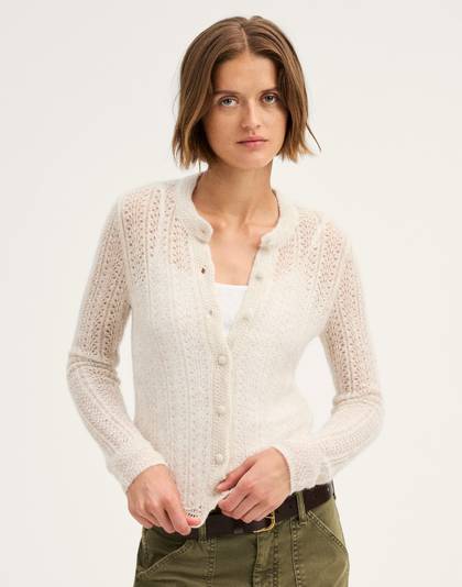 Pointelle-Stitch Cardigan in Alpaca Blend
