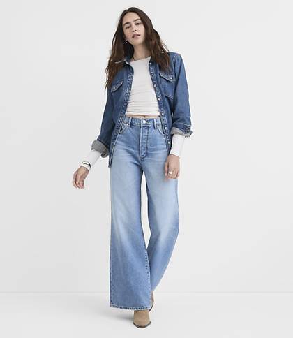 Loft Rivete High Rise Relaxed Wide Leg Jeans in Light Wash