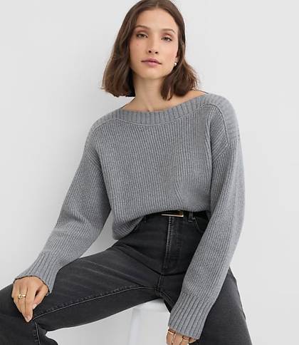 Loft Heathered Ribtrim Boatneck Sweater