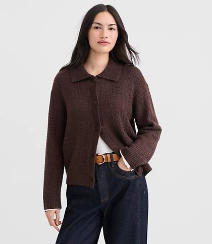 Loft Pointelle Polo Cardigan
