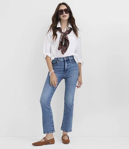 Loft Rivete High Rise Kick Crop Jeans in Authentic Mid Vintage Wash