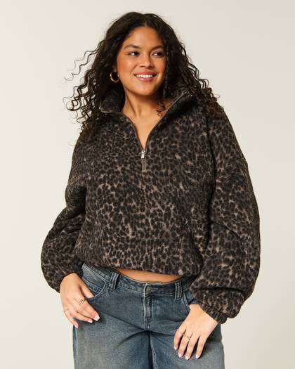 Leopard Sherpa Half-Zip Sweatshirt