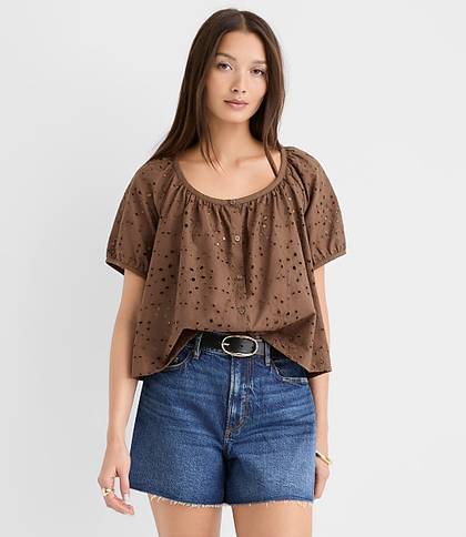 Loft Eyelet Puff Sleeve Blouse