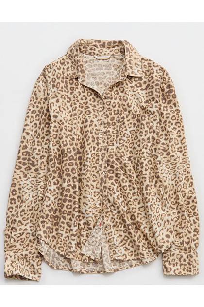 Aerie Checked Out Flannel Oversized Top Natural