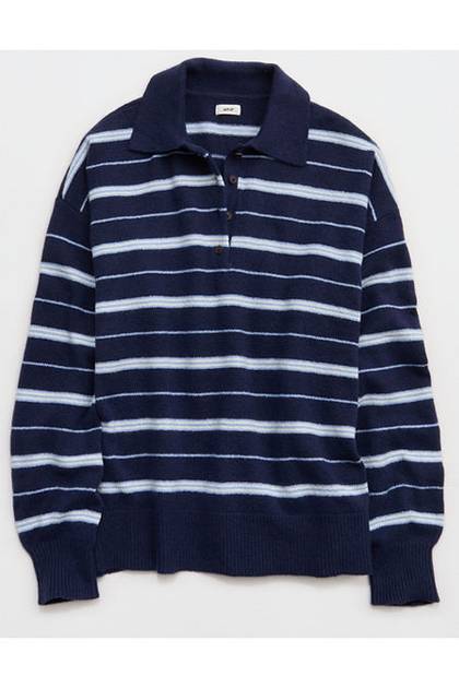 Aerie Sunday Soft® Plush Polo Sweater Navy
