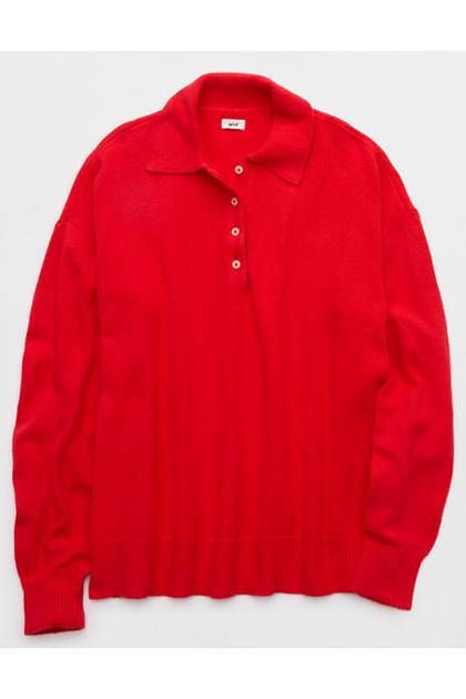 Aerie Sunday Soft® Plush Polo Sweater Bright Red
