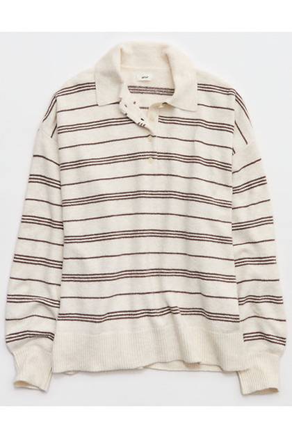 Aerie Sunday Soft® Plush Polo Sweater Heather Frost