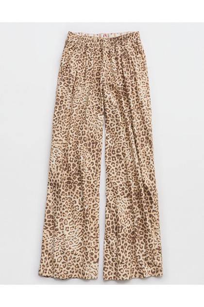 Aerie Checked Out Flannel Wide Leg Pant Natural
