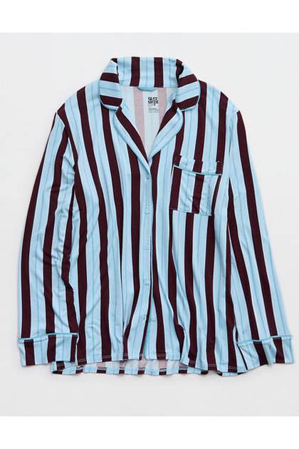 Aerie Real Soft® Piping Long Sleeve PJ Top Berry