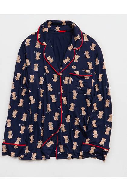 Aerie Real Soft® Piping Long Sleeve PJ Top Rich Navy